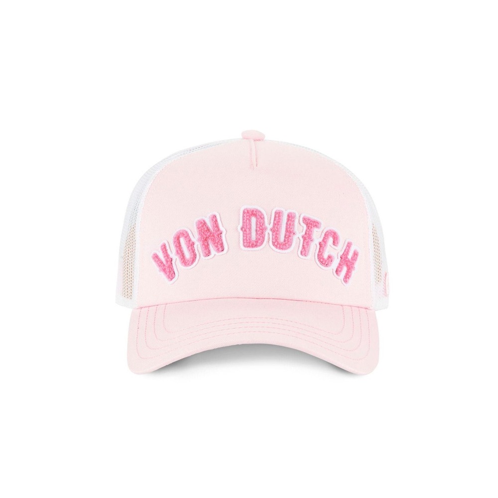 NEW Von Dutch BUCKL Pink Chenille Logo Trucker Hat Mesh Snapback Baseball Cap